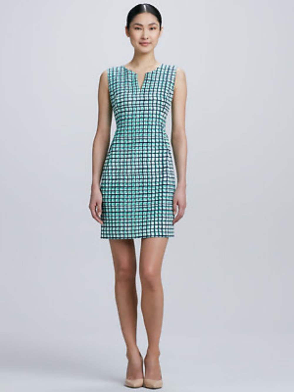 Kate Spade Samantha Plaid Checkered Split V-Neck Sheath Dress